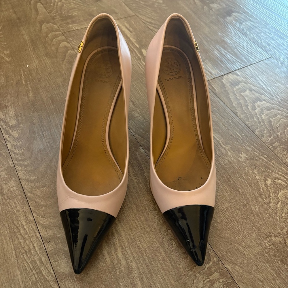 Tory Burch Cap Toe Pumps Blush Blush Pink & Black Leather Heels Size 9